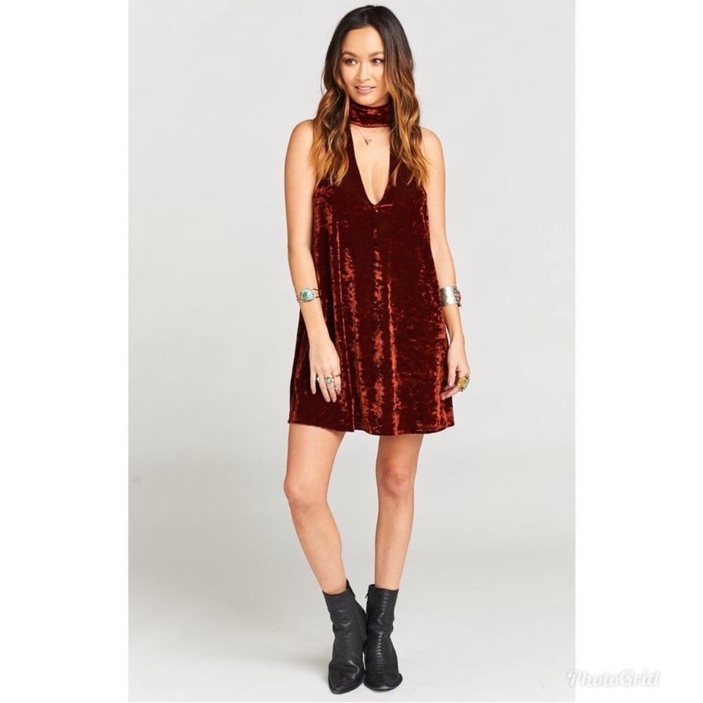 Show Me Your Mumu Friday Choker Crushed Velvet Dress- Small